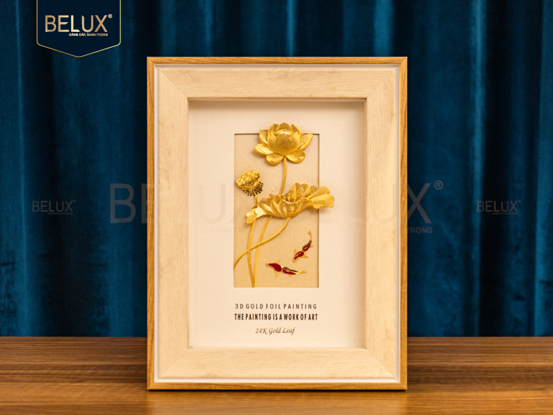 Tranh Cá Koi Hoa Sen dát vàng 24k- 32x25cm